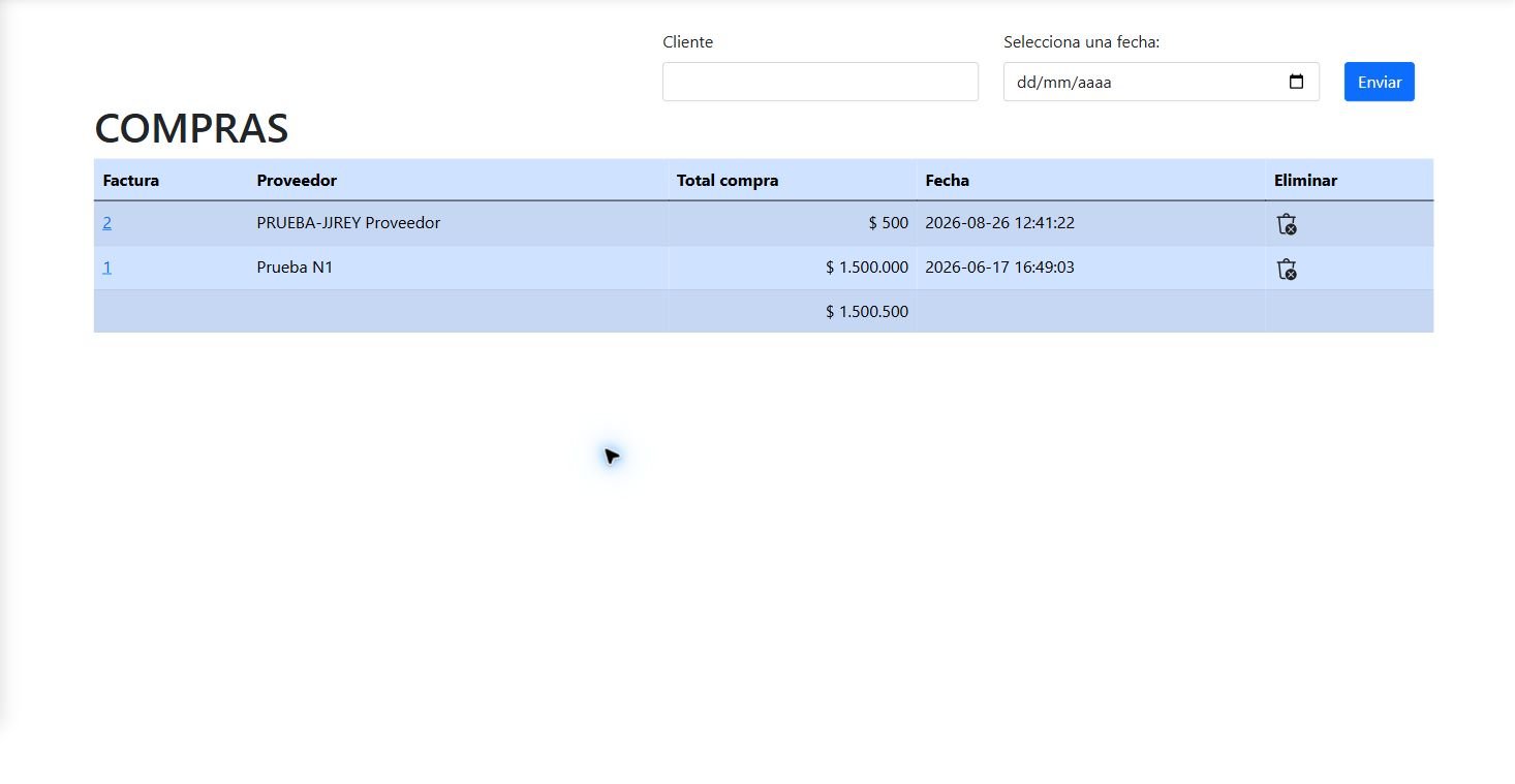 Historial de compras con proveedor, total y fecha