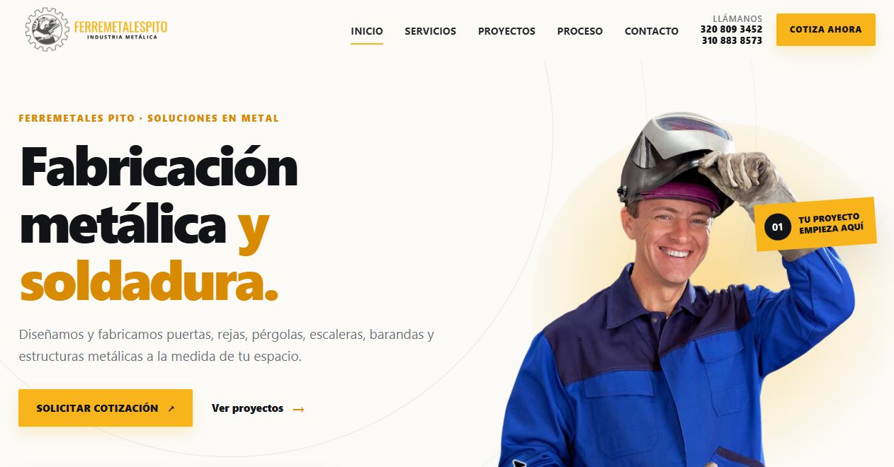 Página web de Ferremetales Pito con servicios de fabricación metálica